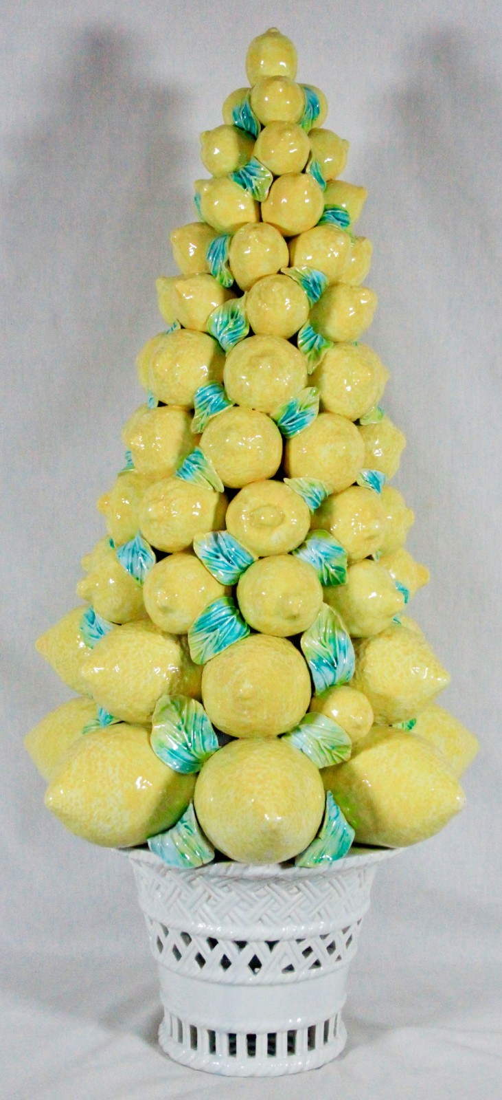 RARE! 1950S STUNNING MONUMENTAL 35" TALL ITALIAN MAJOLICA LEMON TREE TOPIARY EVC