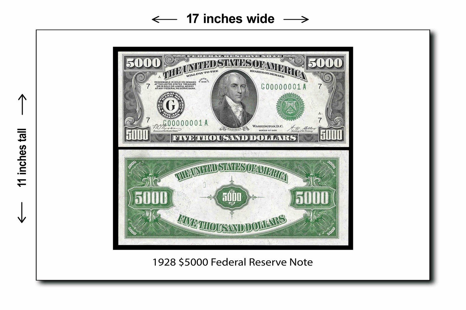 1928 $5,000 Federal Reserve Note - 11x17 Poster