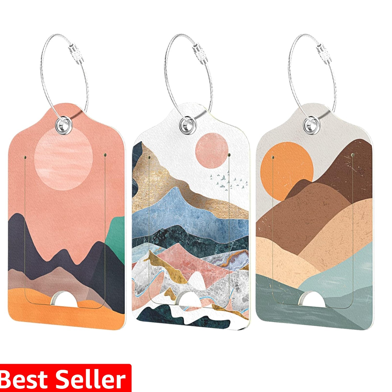 3 Pcs PU Leather Luggage Tags for Suitcase, Travel Cruise Luggage Tag with Pr...