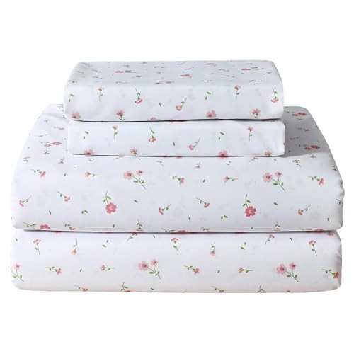  Pink Floral Sheet Set Flower Bed Sheets Size - 4 Piece Queen Pink Flower 01