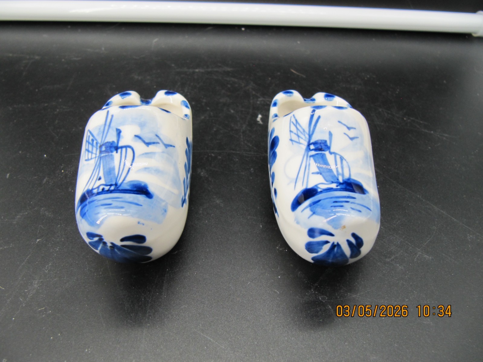 Vintage Porcelain Clog Shoes Windmill Holland Dutch Hand Painted Delft Blue