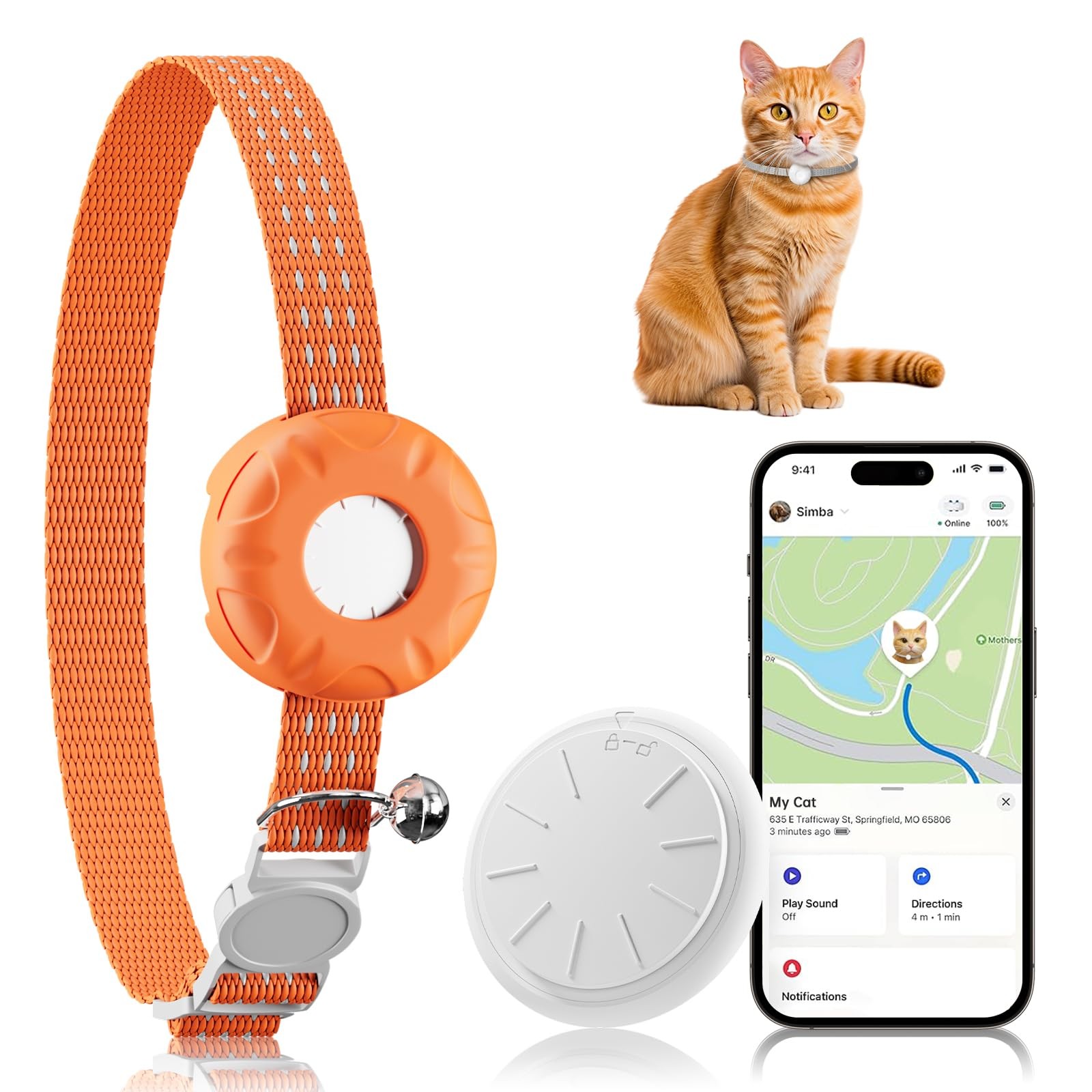 Cat GPS Tracker, Waterproof Pet Tracker for Cats, Cat GPS Tracker Collar with...