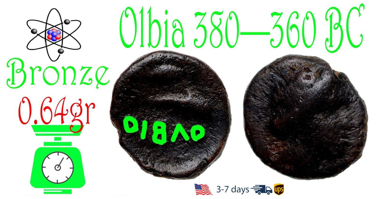 Ancient Greek Authentiq Bronze Coin Olbia 4 BC Demeter Dolphin #11042