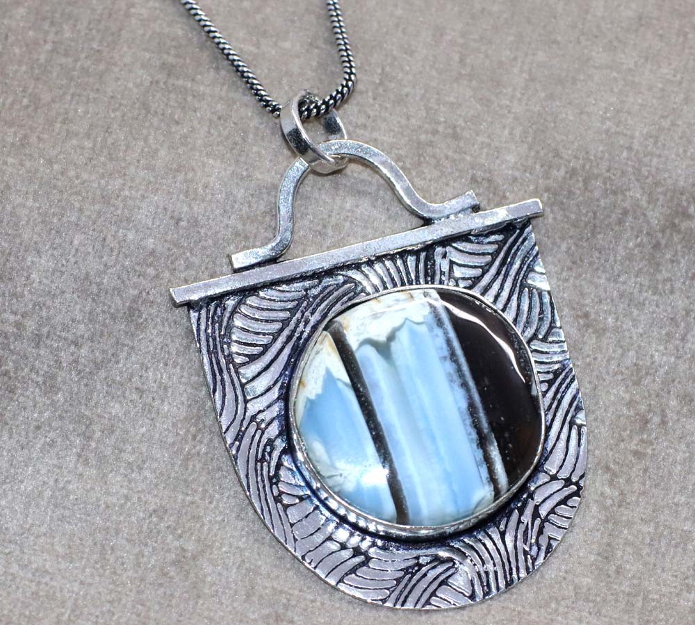 925 Silver Plated Statement Round Owhyee Blue Opal Necklace 18" Trendy JW