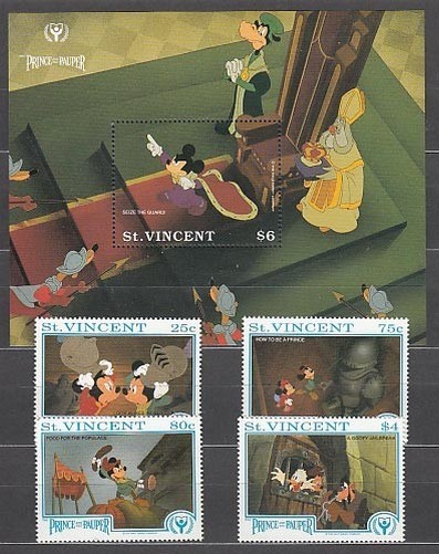 Saint Vincent - Postage Yvert 1394/7+H.149 ** Mnh Walt Disney