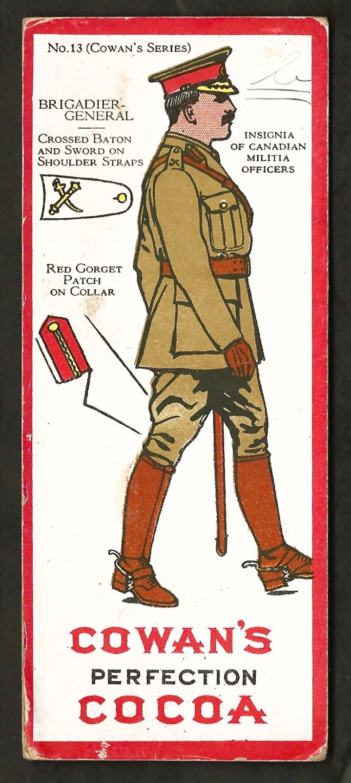1910's era Canadian Militia Insignia Card V15 #13 Cowans Chocolate Cowan Cocoa
