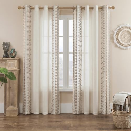 Boho Curtains 84 Inches Long 2 Panels set for 52"W x 84"L (Pack of 2) Taupe