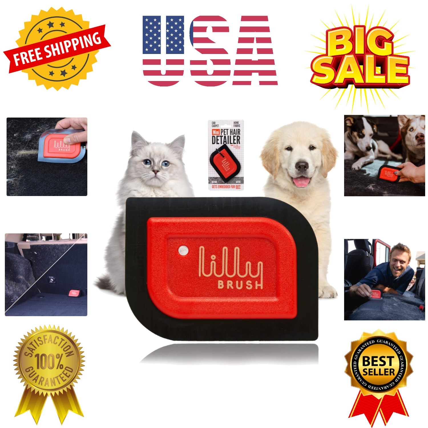 Mini Pet Hair Detailer | Reusable Fur Remover for Car Interior, Carpet, Couch...