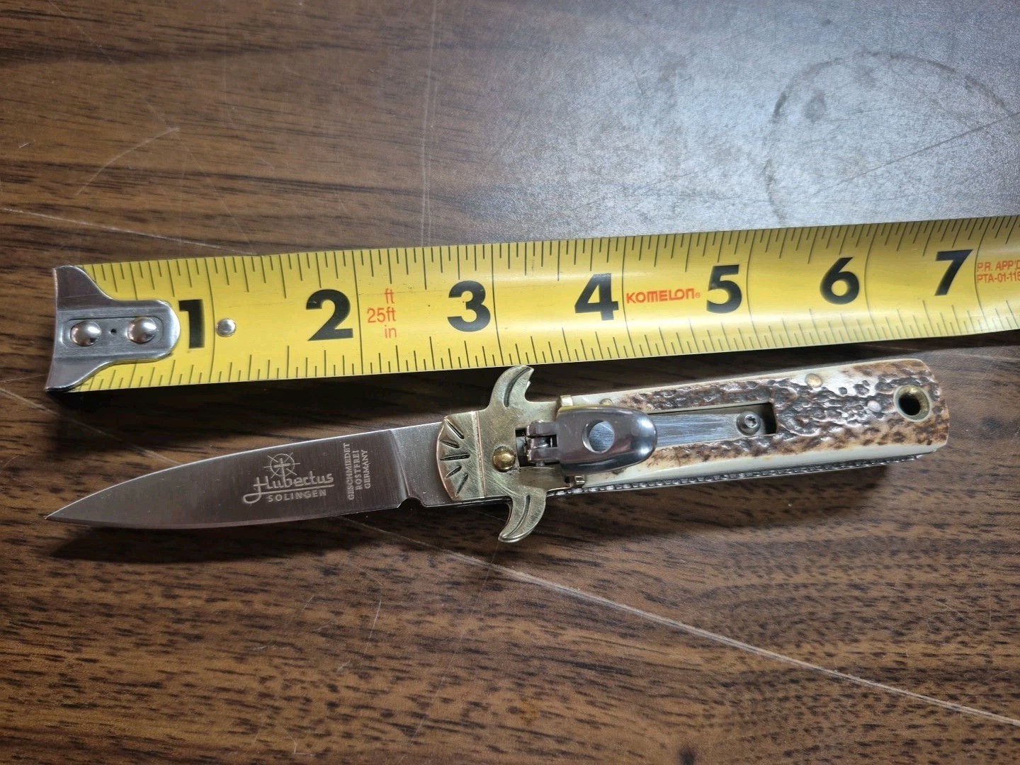 Hubectus Solingen Geschmiedet Germany SPRING ASSISTED Knife Stag Handle 