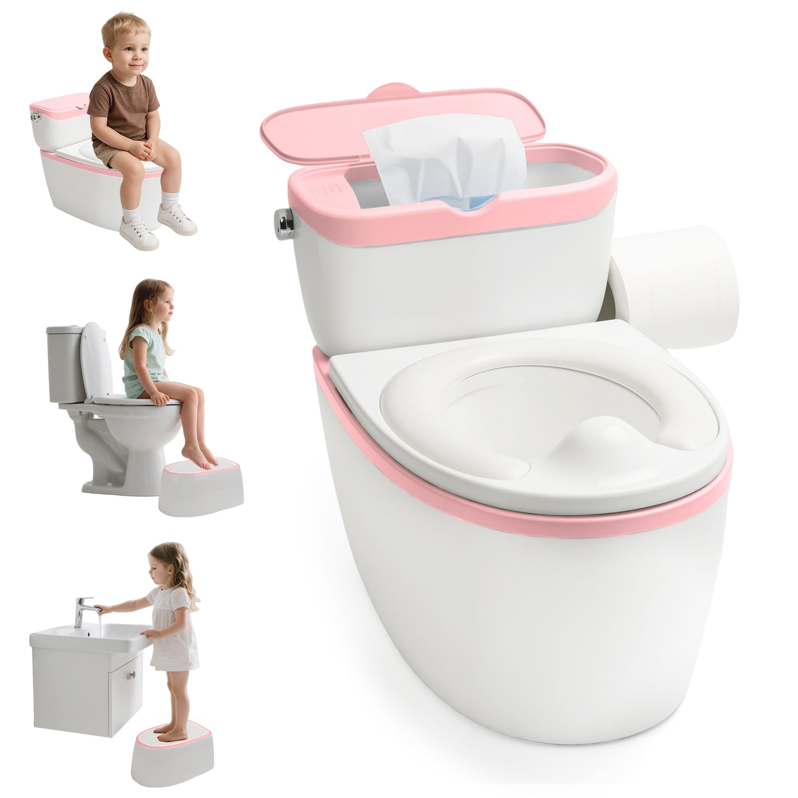 3 In 1 Toddler Potty Training Toilet Realistic Sound Paper Holder Removal Seat