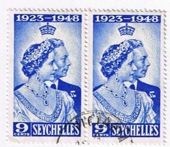 Stamps Seychelles George VI Silver Jubilee 9 Cent Blue Used Pair
