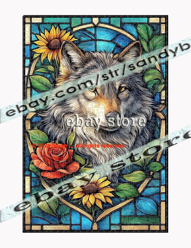 1000 piece jigsaw puzzle Colorful wolf strength spirittained glass
