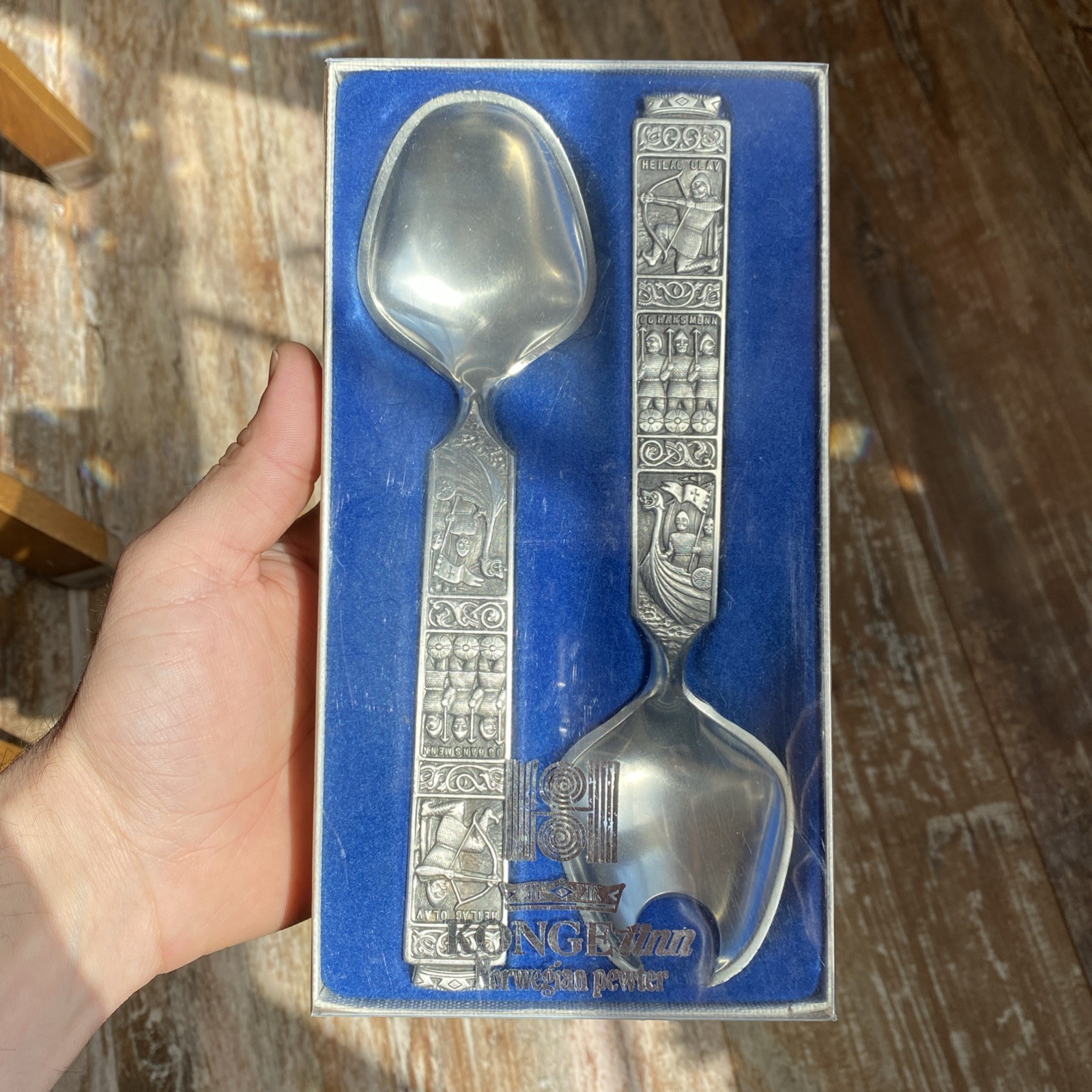 Heilag Olav Og Hans Menn VIKING Salad Serving Spoons Norwegian Konge Tinn Pewter