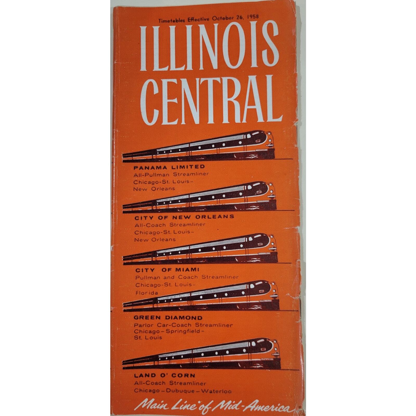 Eight Illinois Central Railway Train Time Tables/ Condensed 1958 - 1965