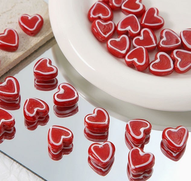 20pcs Lampwork glass Red Heart Shape Beads Hand Painting 15mm