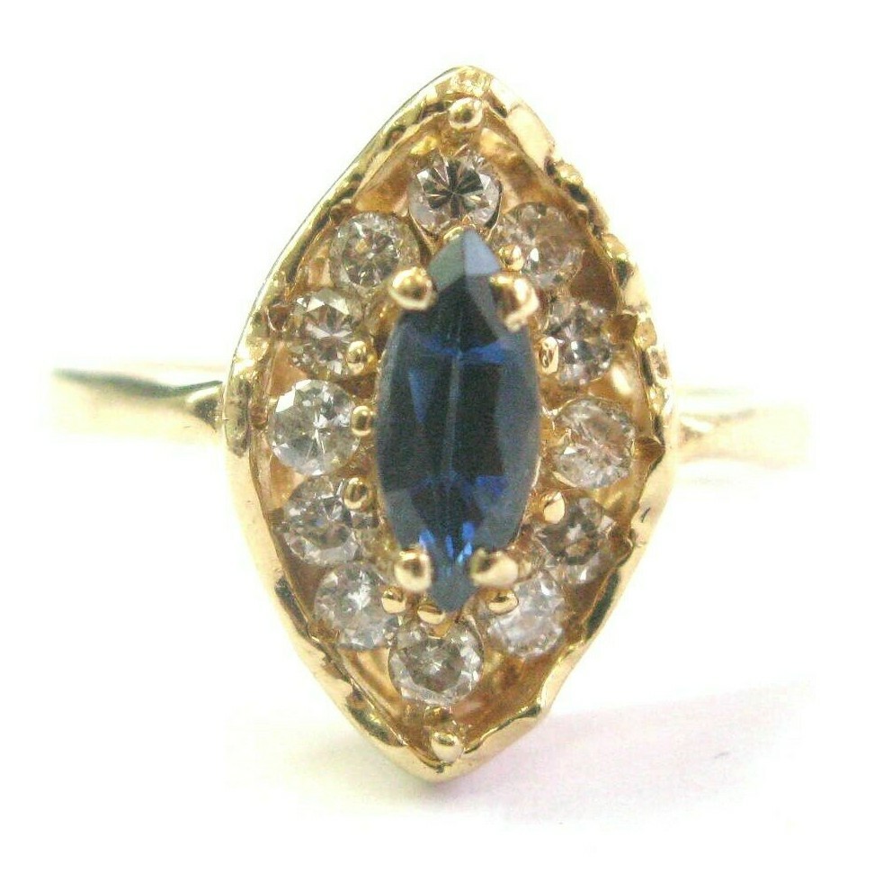 Marquise Sapphire & Diamond Ring 14Kt Yellow Gold .50Ct / .40Ct SIZEABLE