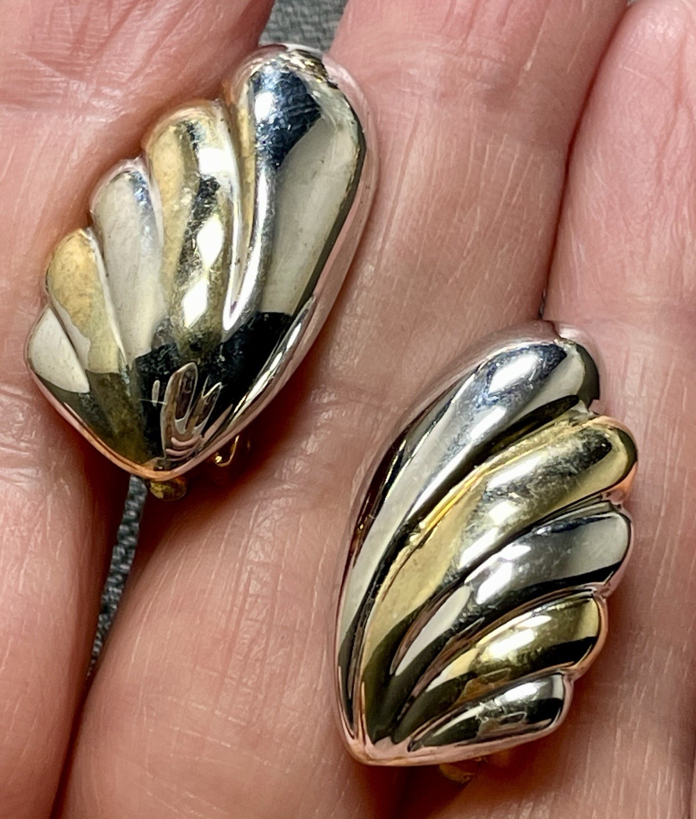 Vintage 1.2” Heavy Gold & Silver Tone Wavy Clip Earrings