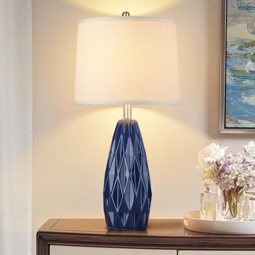 25'' Table Lamp Table Lamps Modern Ceramic Lamps for Night Stand - Navy Blue