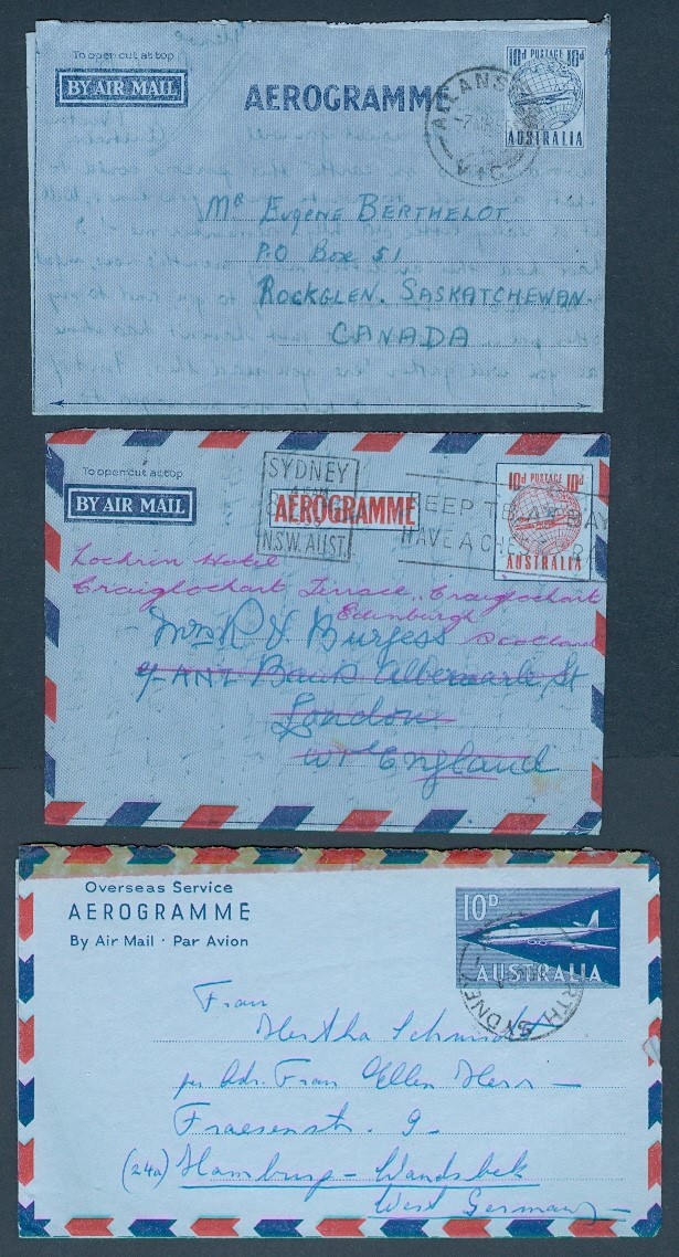 AUSTRALIA 3 1950's-60's AIRLETTERS OVERSEAS