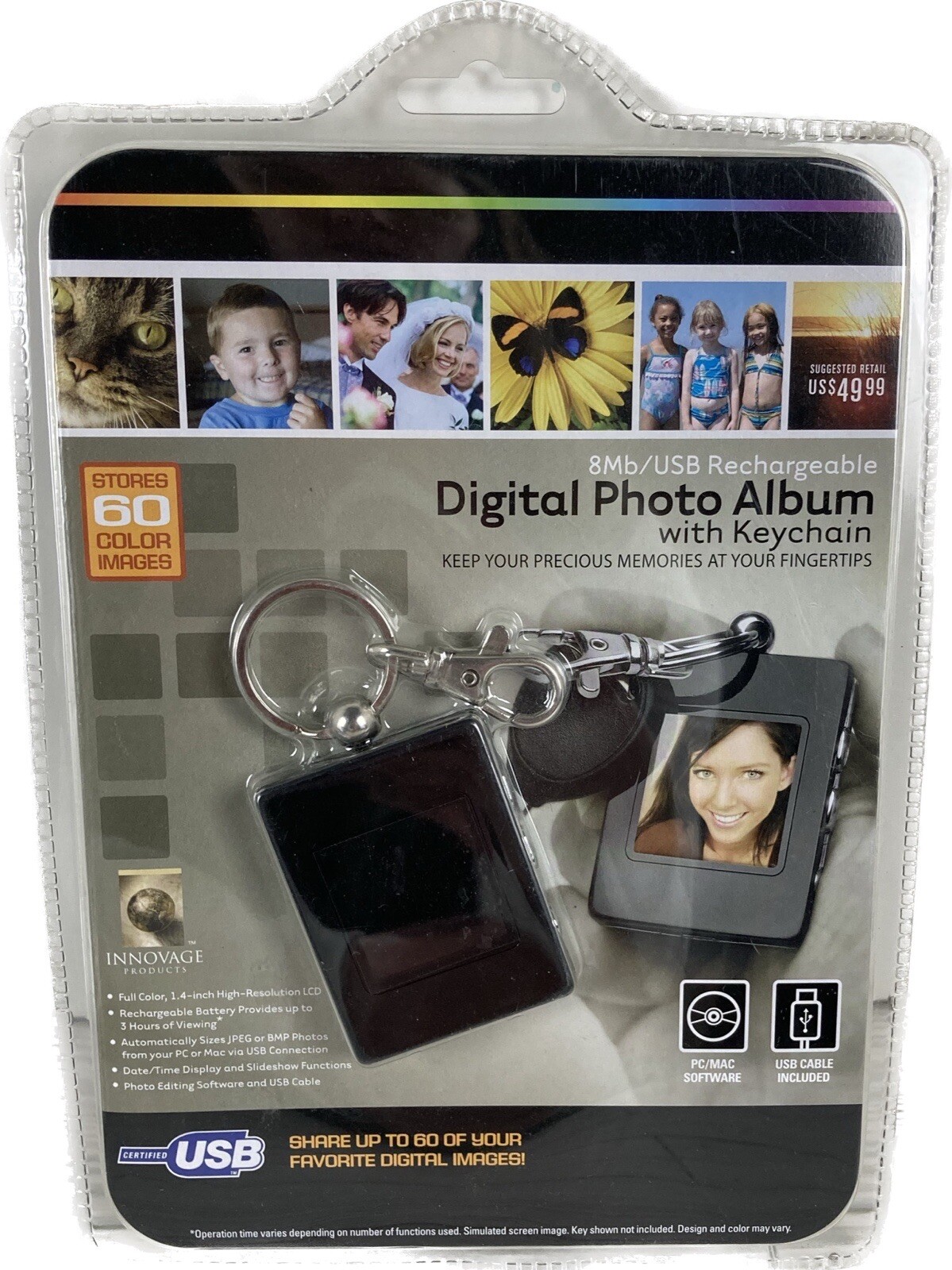Innovage Products Digital Photo Album W/ Keychain Stores 60 Images Rechargeable