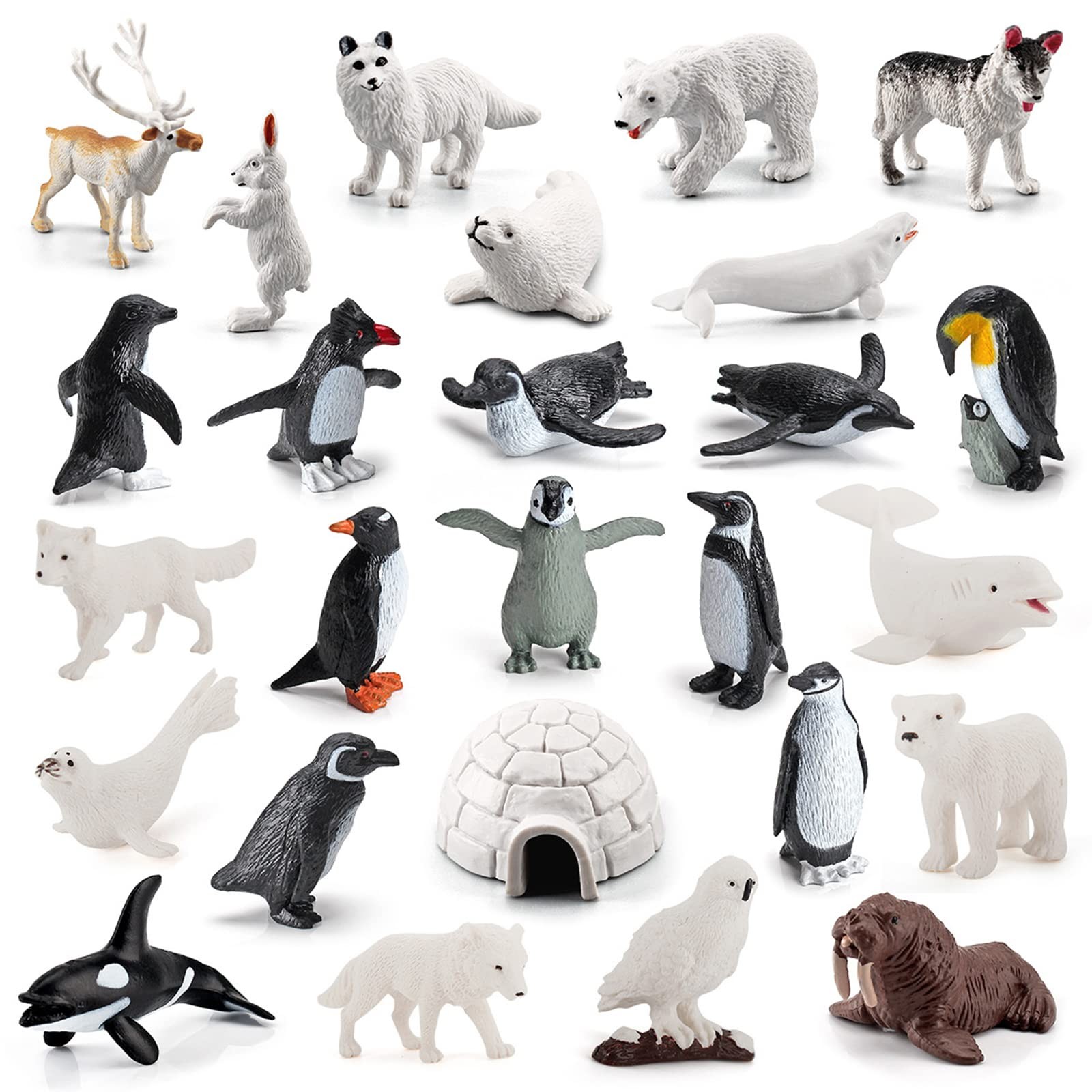 SCAHOW 26Pcs Arctic Animal Figures - Polar Toys 0.9 inches, Walrus 