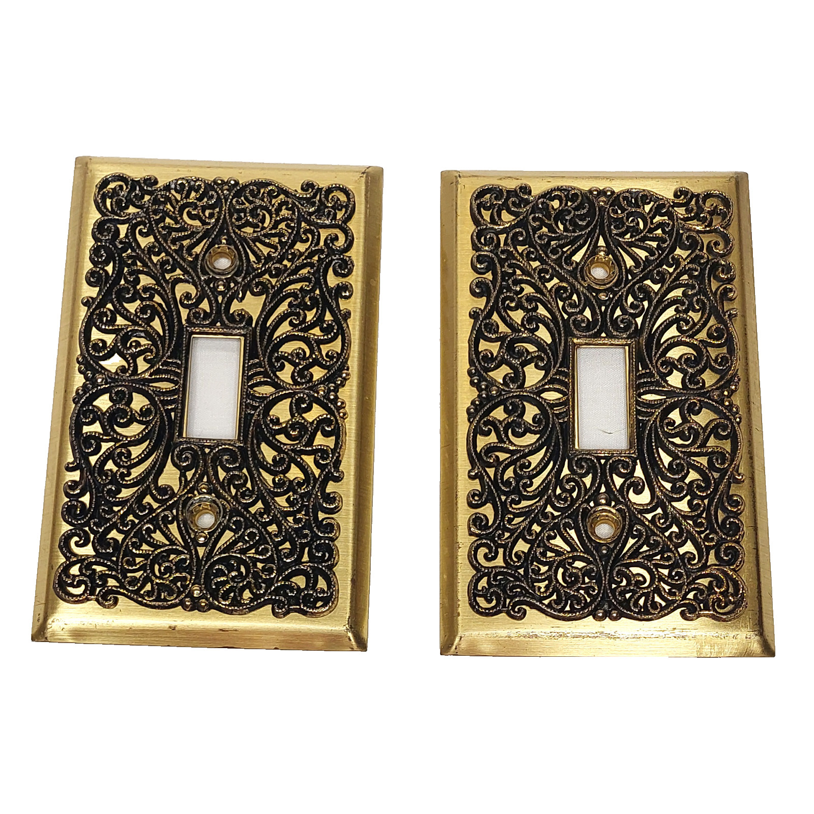 Decorative Light Switch Covers Cast Metal Single Gold Color Wall Plates LOT of 2