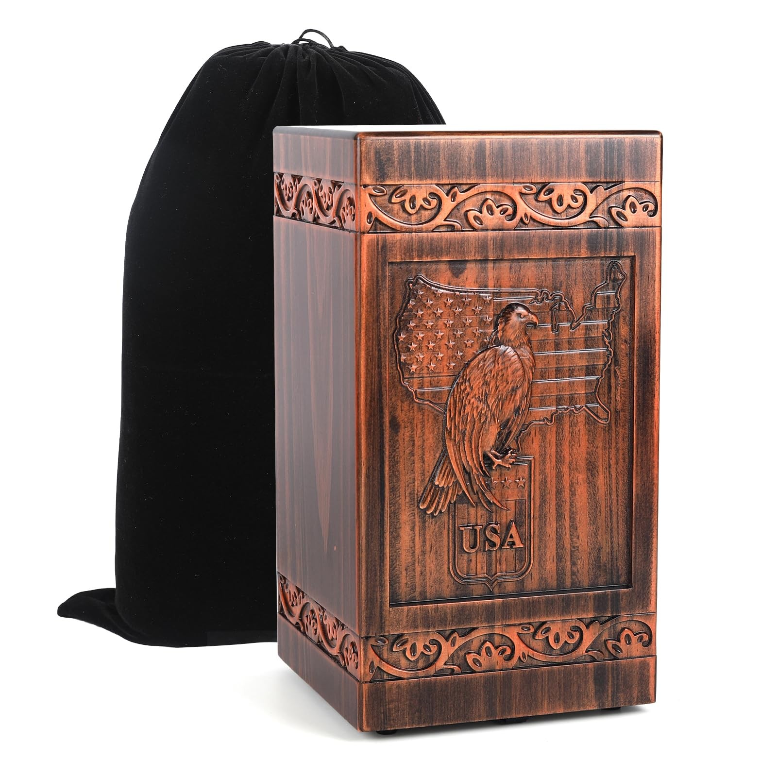 Eagle and American Flag Wooden Urn for Human Ashes Adult – Full Size 300 Cubi...
