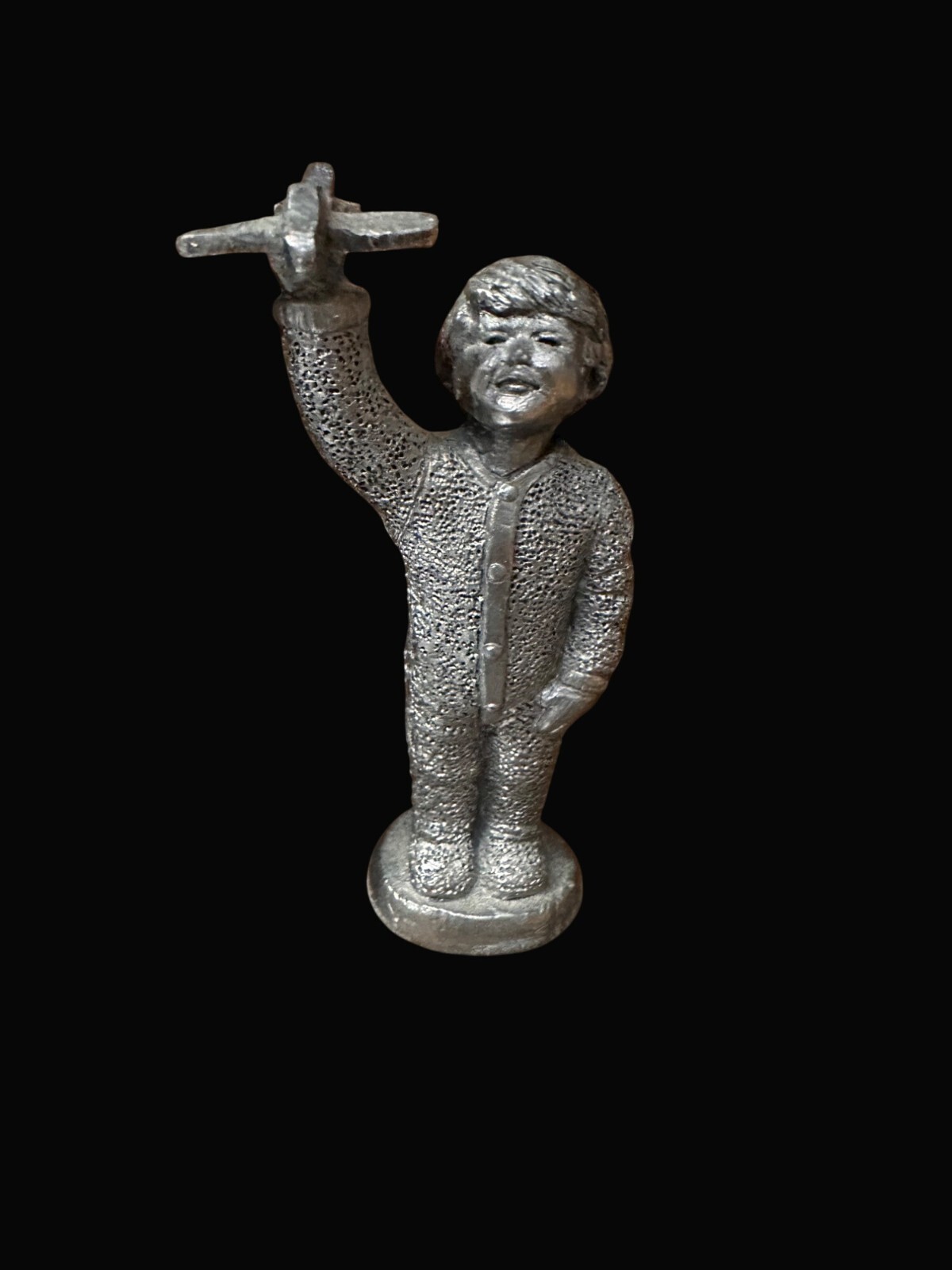 1998  Michael Ricker Pewter Figurine Boy With Airplane 5" Christmas  Collectible