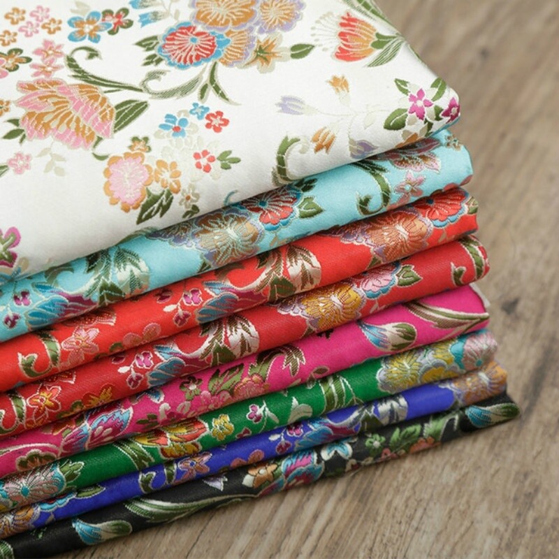 Chinese Damask Fabric Butterfly Orchid Jacquard Brocade Qipao Cloth By Metre