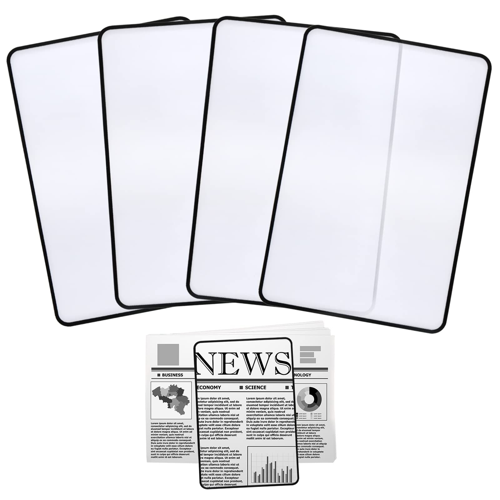 4Pcs Page Magnifying Sheet 3X Lightweight White Transparent+black Edge 
