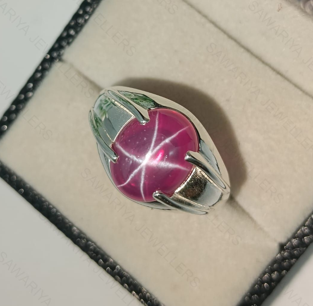 Ruby Star Sapphire Silver Ring , July Birthstone Ring , Girls Statement Ring