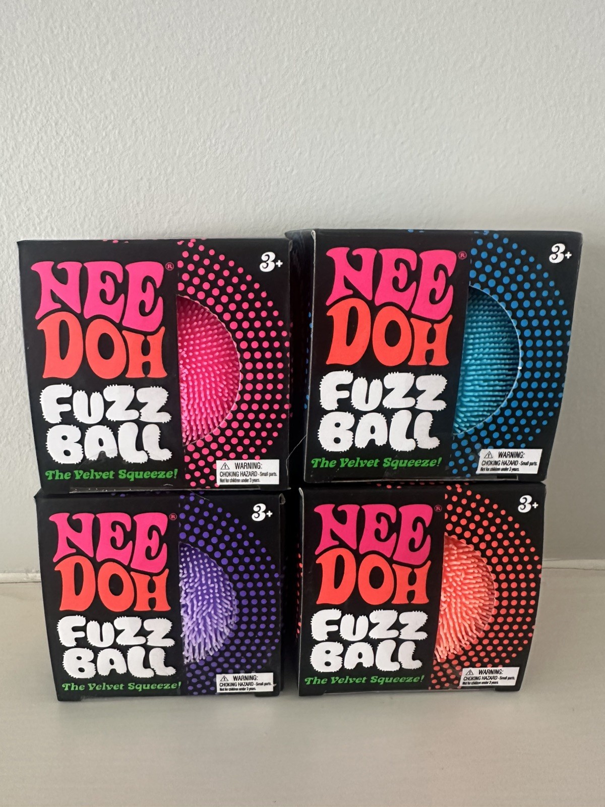 Needoh FUZZ BALL The Velvet Squeeze Squish  Ball NEE-DOH Fuzzball Lot Of 4