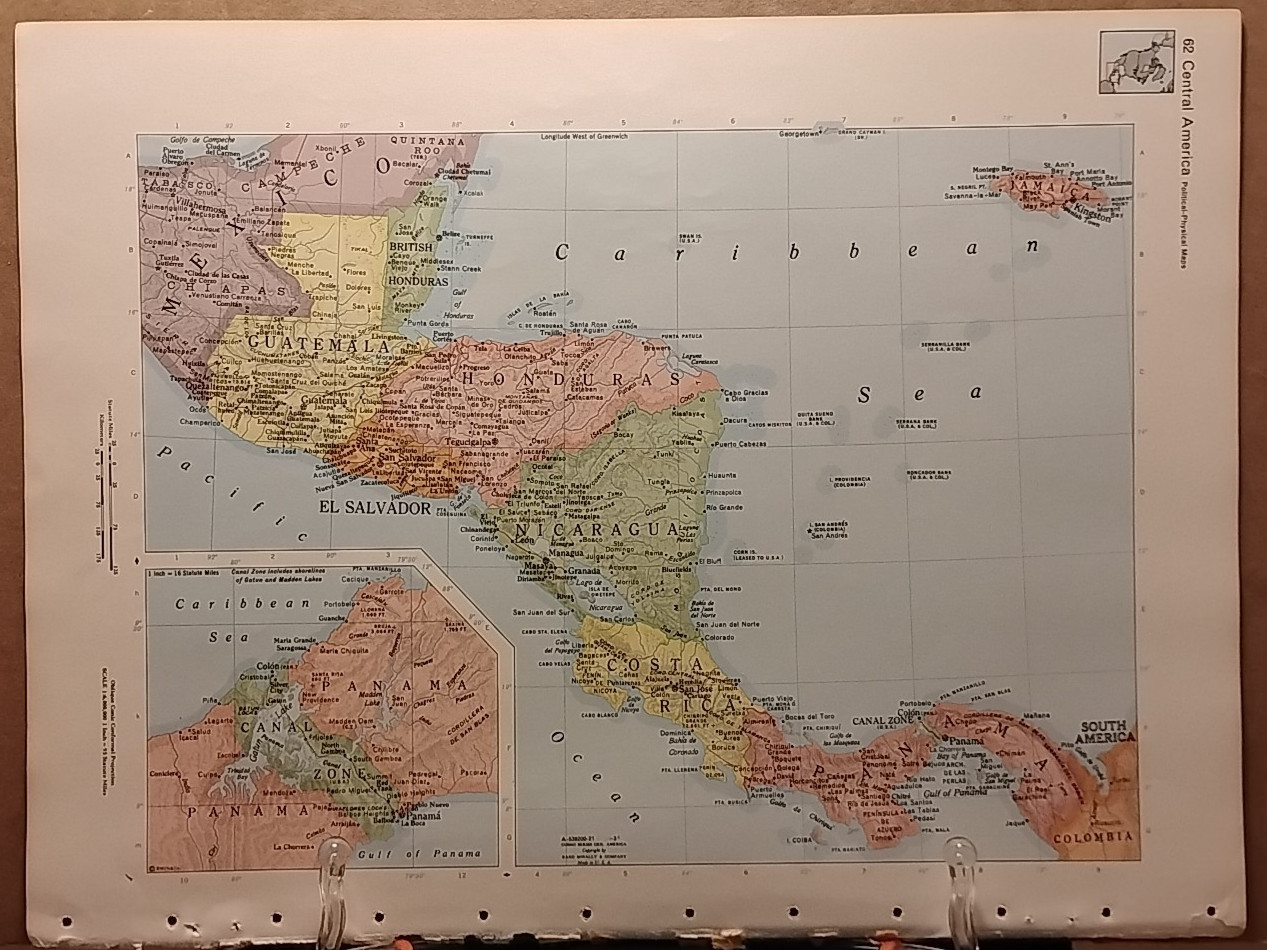 1966 Vintage CENTRAL AMERICA Map from MCM Encyclopedia Britannica World Atlas