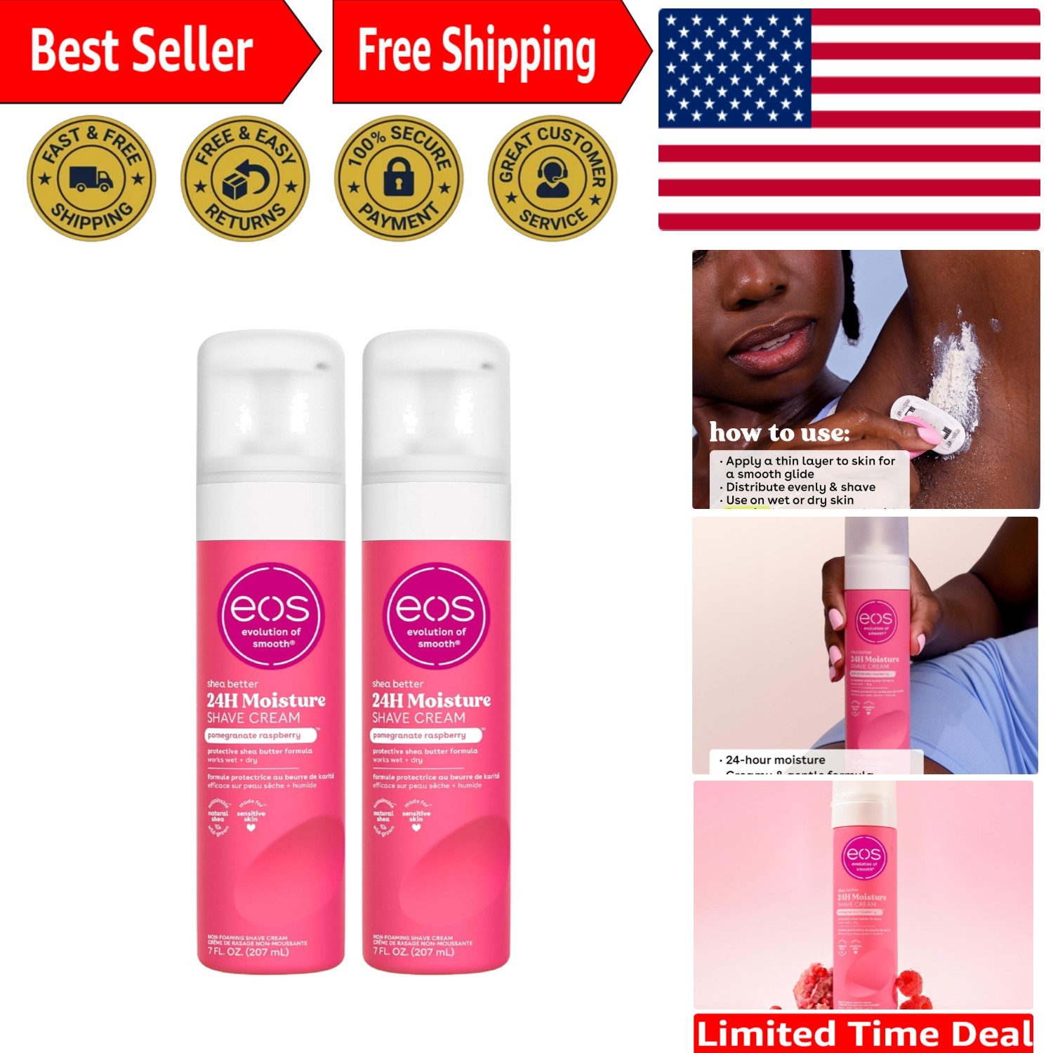 Clinically Approved Shea Butter Shaving Cream with Aloe Vera - 7oz, 2-Pack