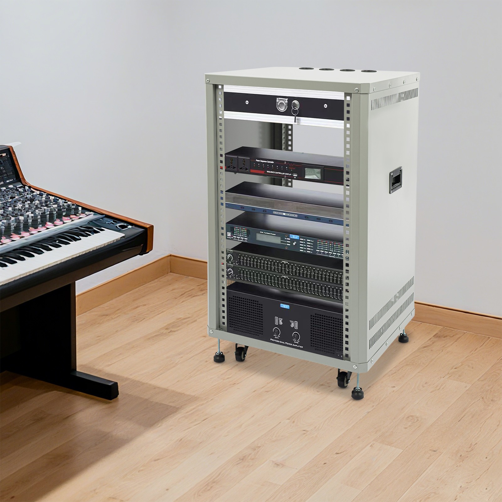 18U Cabinet Rolling Network Rack Audio Studio Video Telecom Equipment Rack Gray