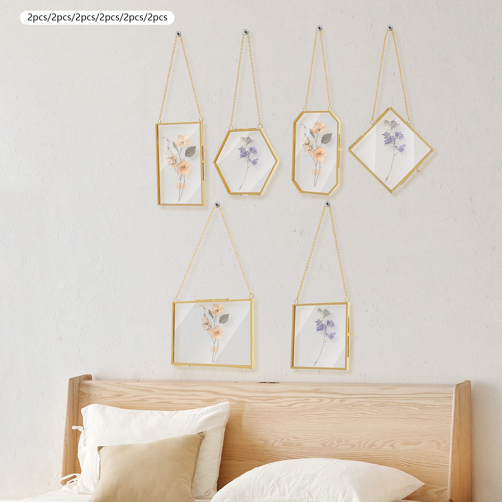 12PCS Brass Glass Frames, Wall Hanging Glass Frames for Pressed Flowers