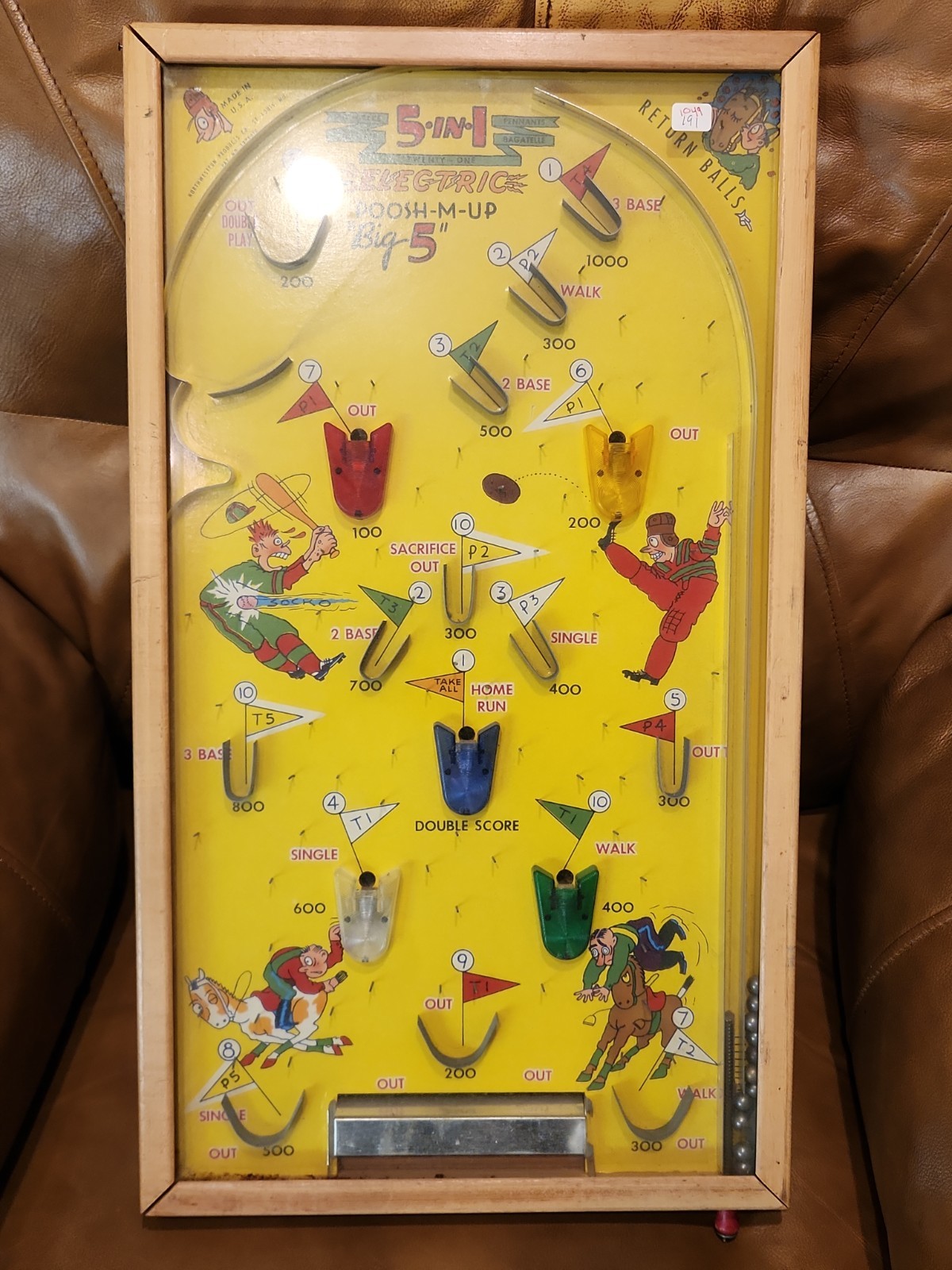 Vintage 5-In-1 Electric “Big 5” Pinball Bagatelle Baseball Game Working Lights D