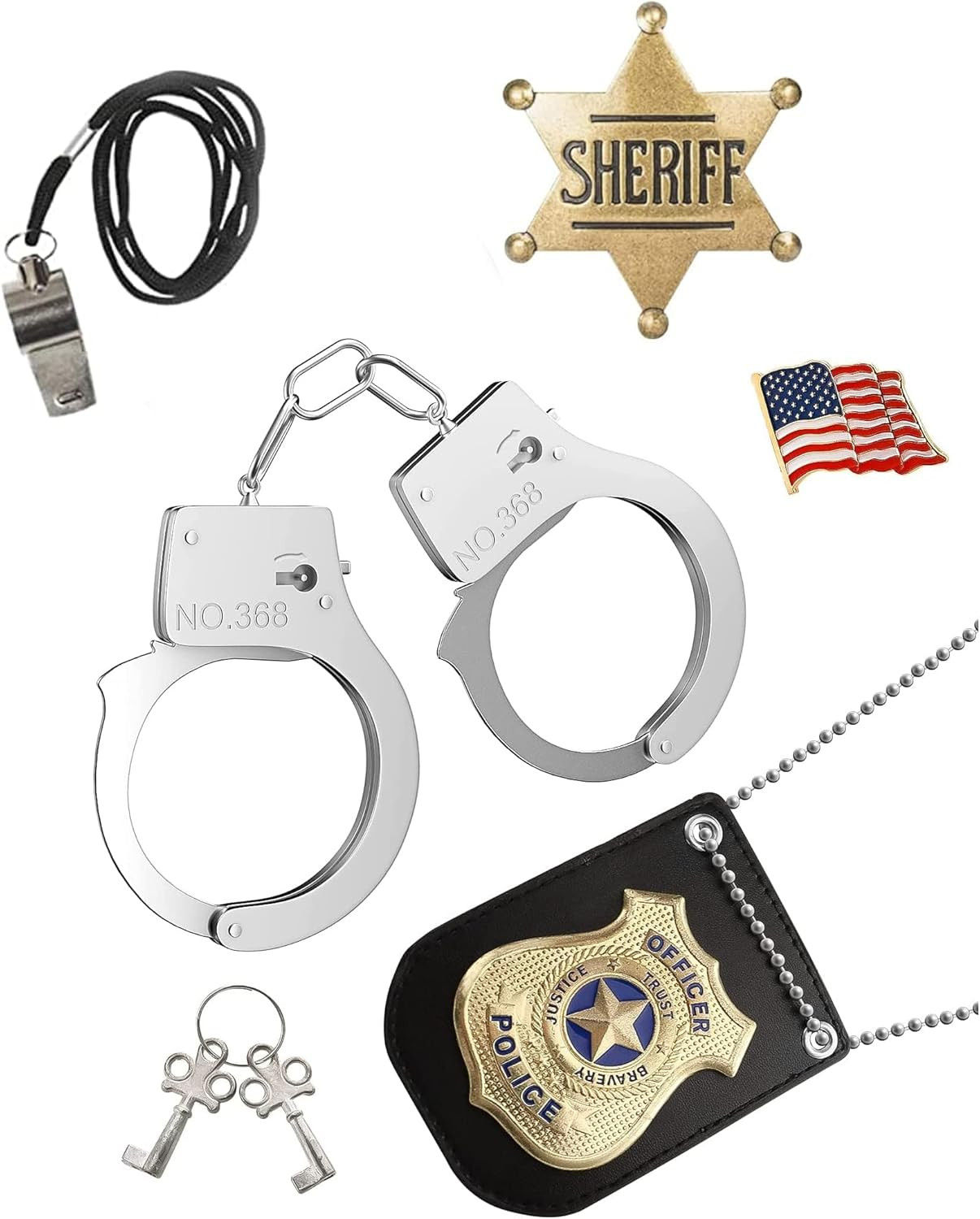 Police Badge Police Pretend Play Toy Set for Metal Handcuffs with Key American F
