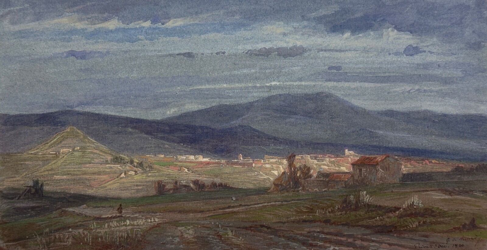 Beautiful Drawing Antique Landscape Romantic View Privas to Bernardi