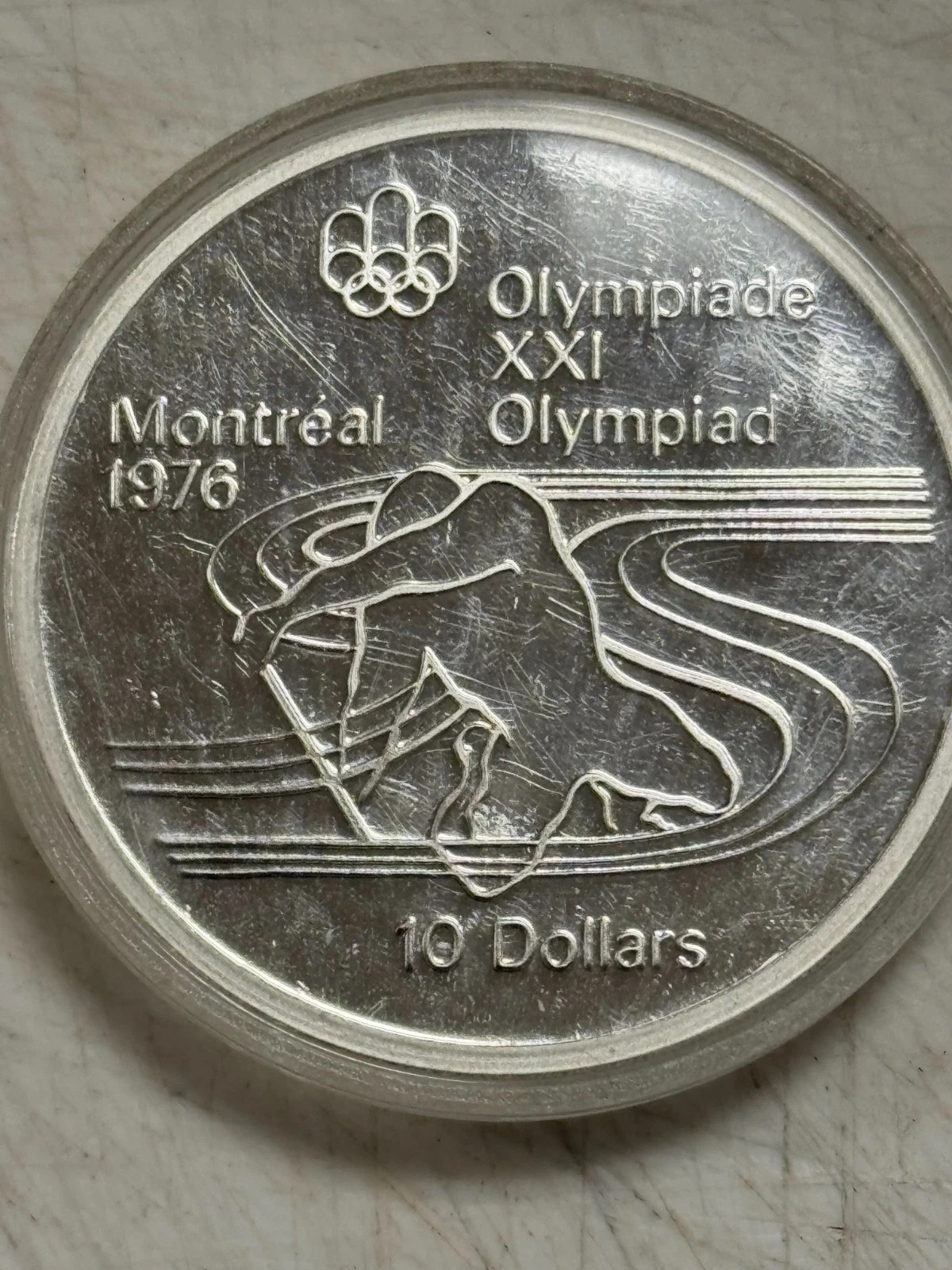 1976 Montreal Canada Olympics "The Paddle".925 Fine Silver 1.44 Troy oz $10 Coin