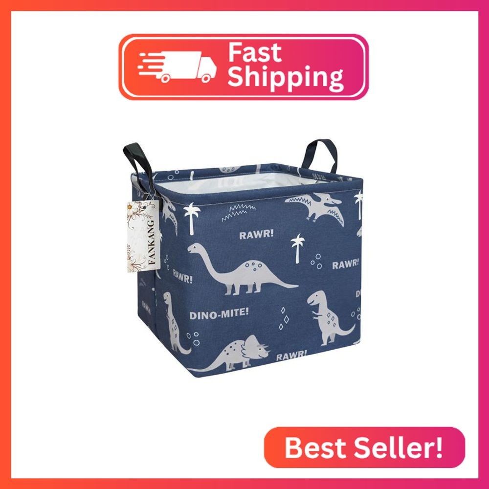 FANKANG Square Nursery Hamper Storage Bins Canvas Laundry Basket Foldable with W