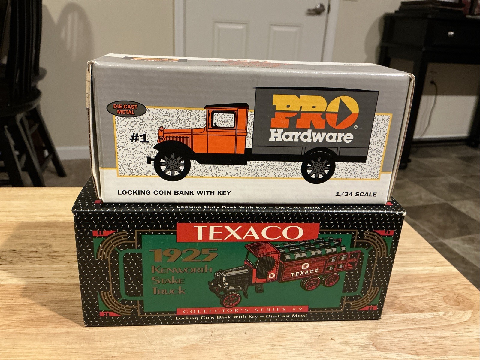 Vintage Diecast Bank Trucks 1925 Texaco Kenworth Stake/1931 Pro Hardware Hawkeye