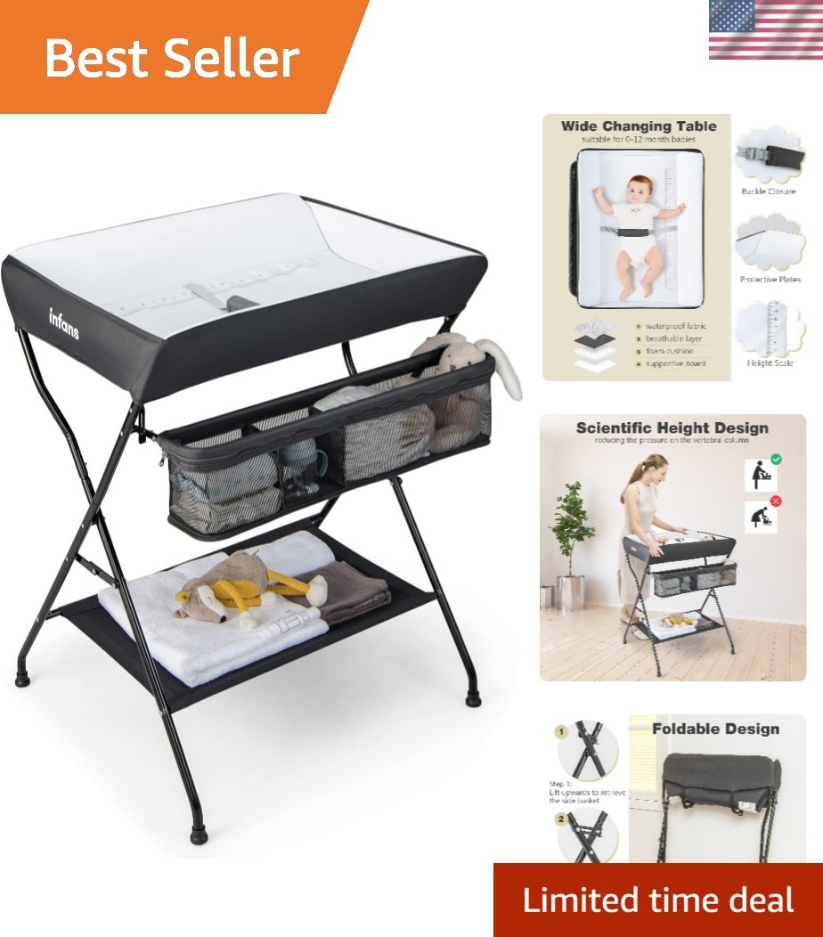 Multi-Functional Folding Changing Table with Storage Basket - Ideal for Infants