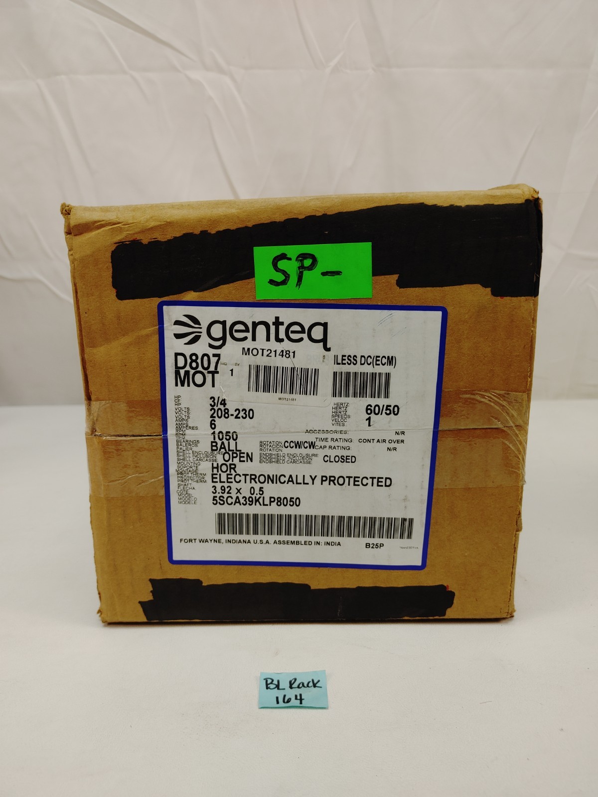 Genteq 5SCA39KLP8050 3/4 hp, 203/230 volts, 1050rpm