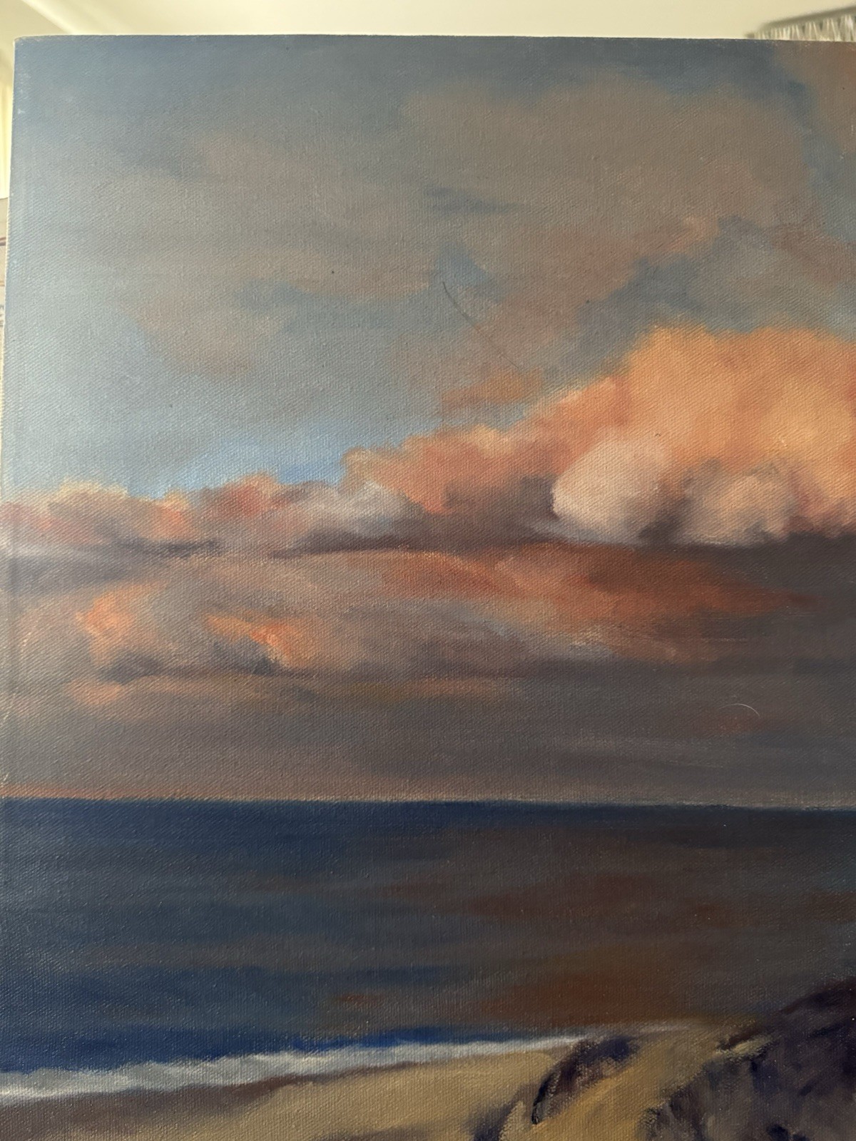 Vintage Canvas Painting Ocean Scene