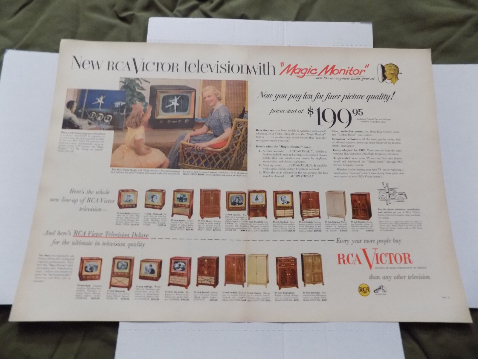 1952 LIFE PRINT AD RCA VICTOR TELEVISION MAGIC TUBE FULL 2 PAGE