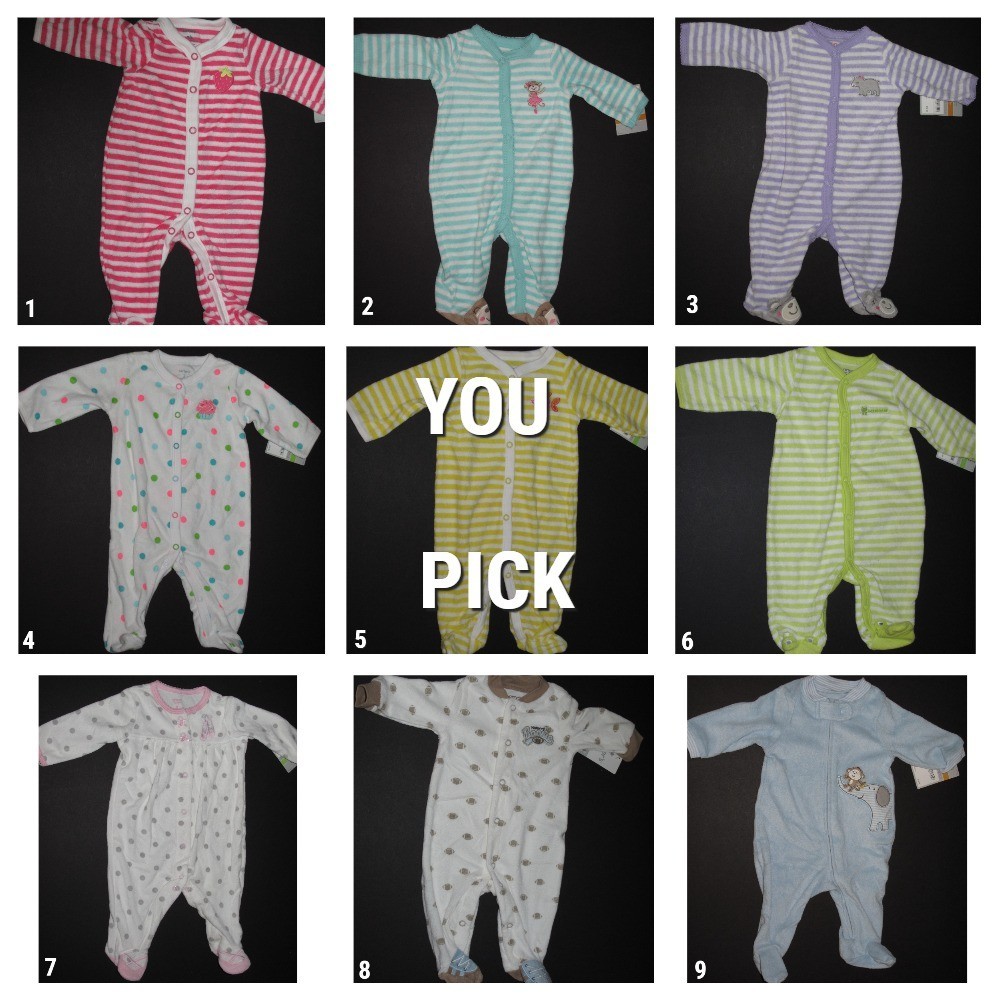 NWT LOT OF 5  BOY'S OR GIRLS - N/B,3,6,9 Carter's Sleep N' Play with Applique