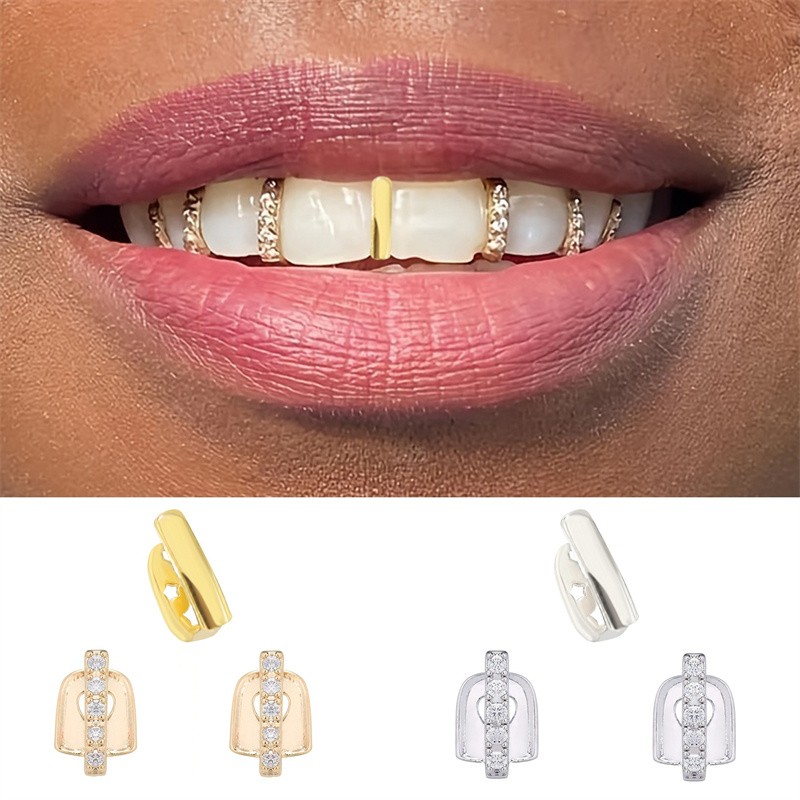 1PCS Thin Gap Grillz HipHop Plated Teeth Upper Top or Lower Grill + Mold Kit