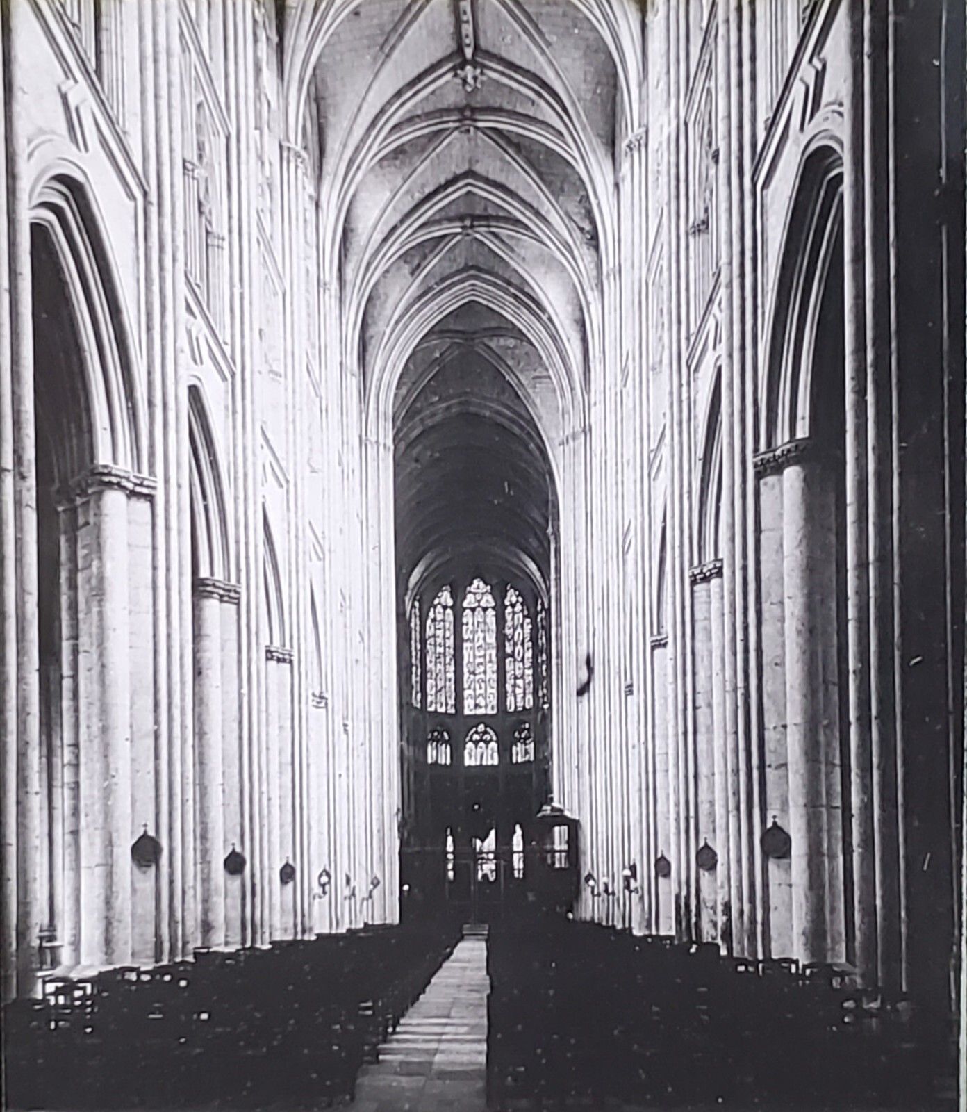 Interior Nave, Saint Gatien Cathedral, Tours, France, Magic Lantern Glass Slide