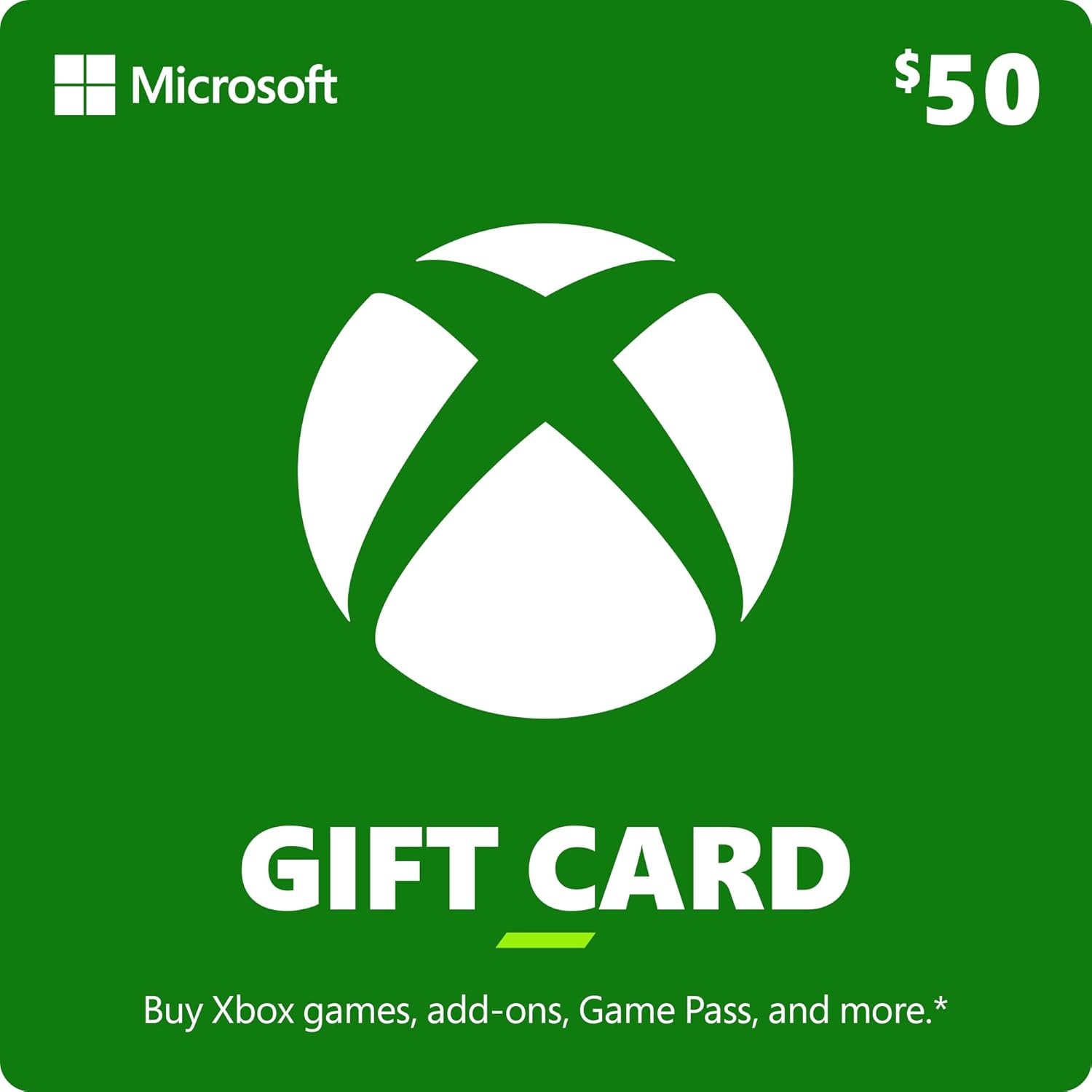 Xbox Gift Card -- Microsoft, Windows  XBox Live Required $25 $50 $100